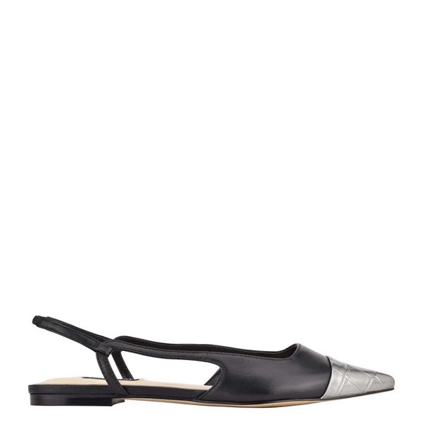 Nine West Babee Slingback Pointy Toe Black Silver Flats | South Africa 41P25-0D19